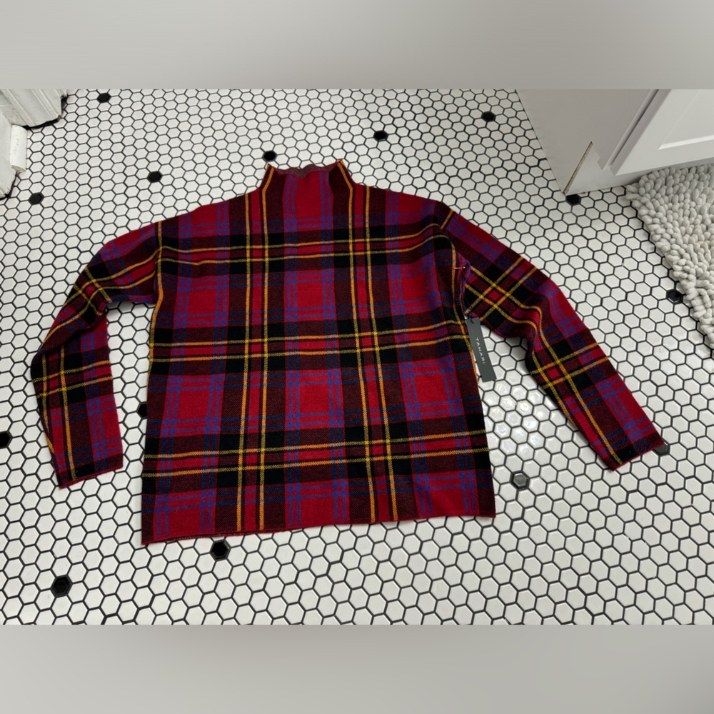 NWT tahari plaid high neck sweater shirt size medium